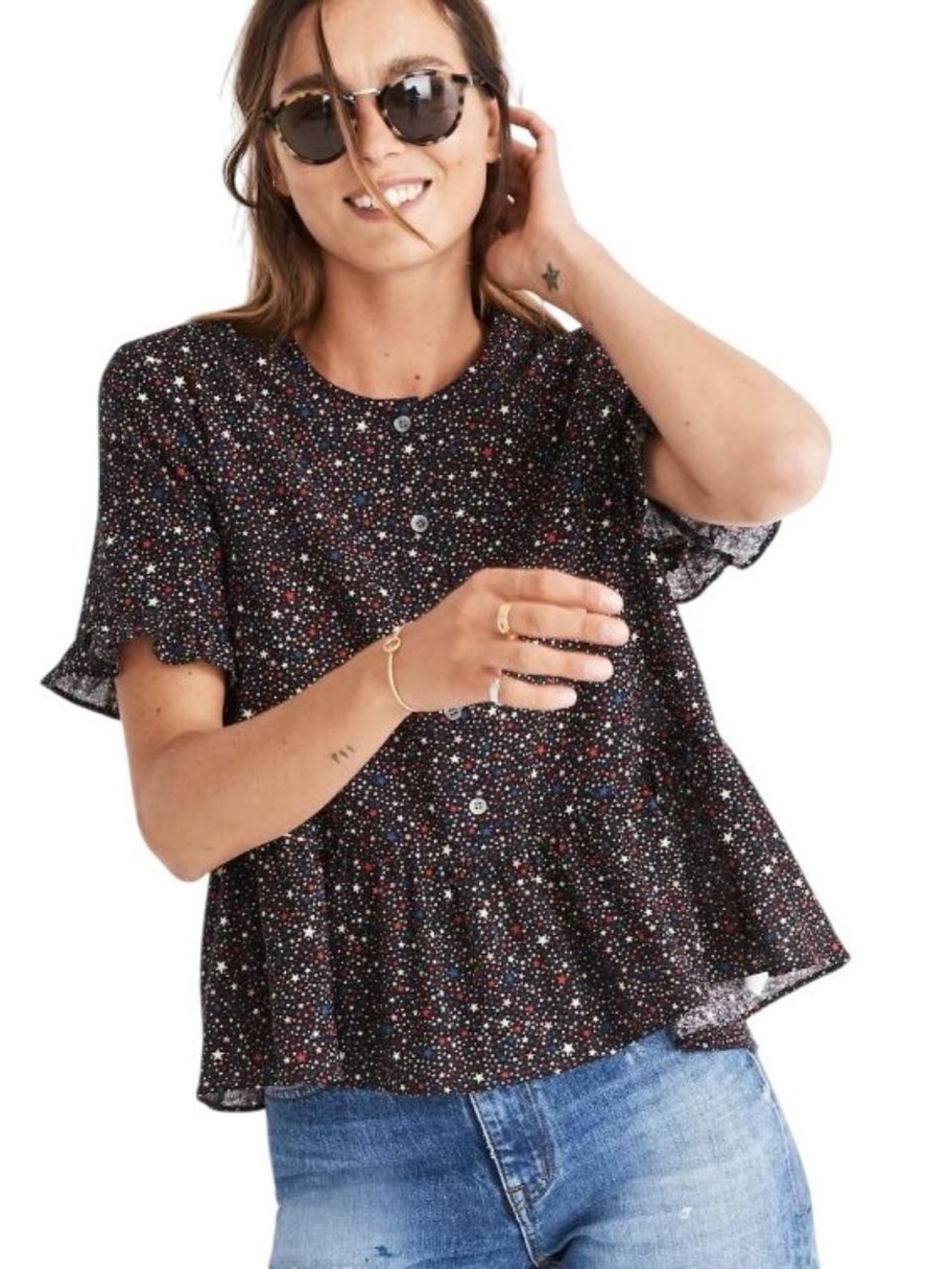 Women's Madewell Studio Ruffle Hem top Starry night